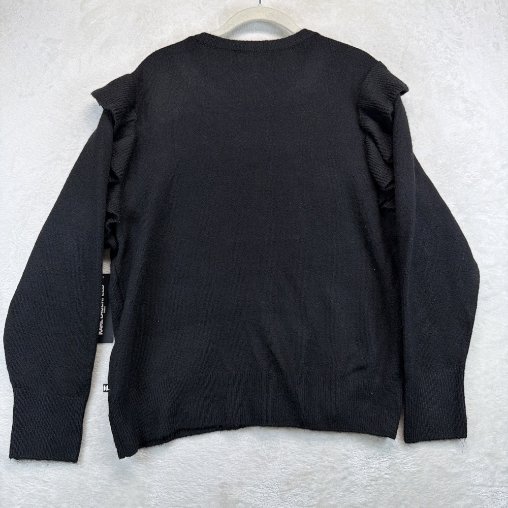 Karl Lagerfeld Paris C'est La Vie Embellished Ruffle Knit Top Black XL NWT - Picture 8 of 9